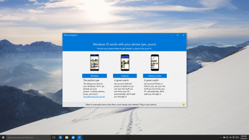 Microsoft Windows Phone Companion App opening screen