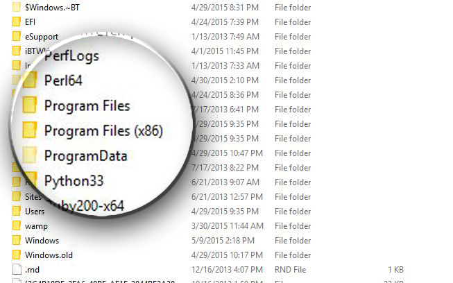 Microsoft Windows 10 Program Files folders