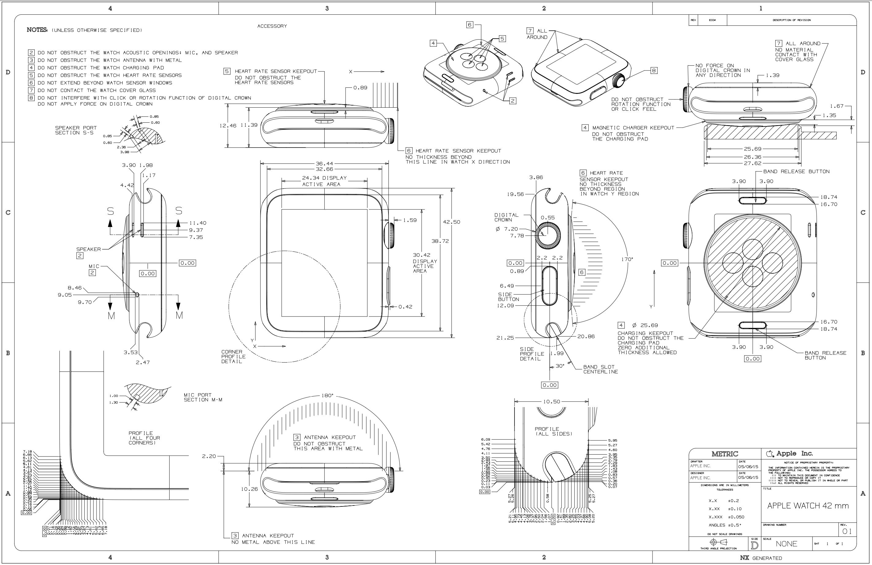 Apple releases technical drawings for the Watch