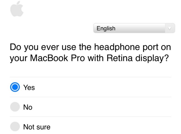Apple asks users if they use the audio jack on their MacBook Pro with Retina display