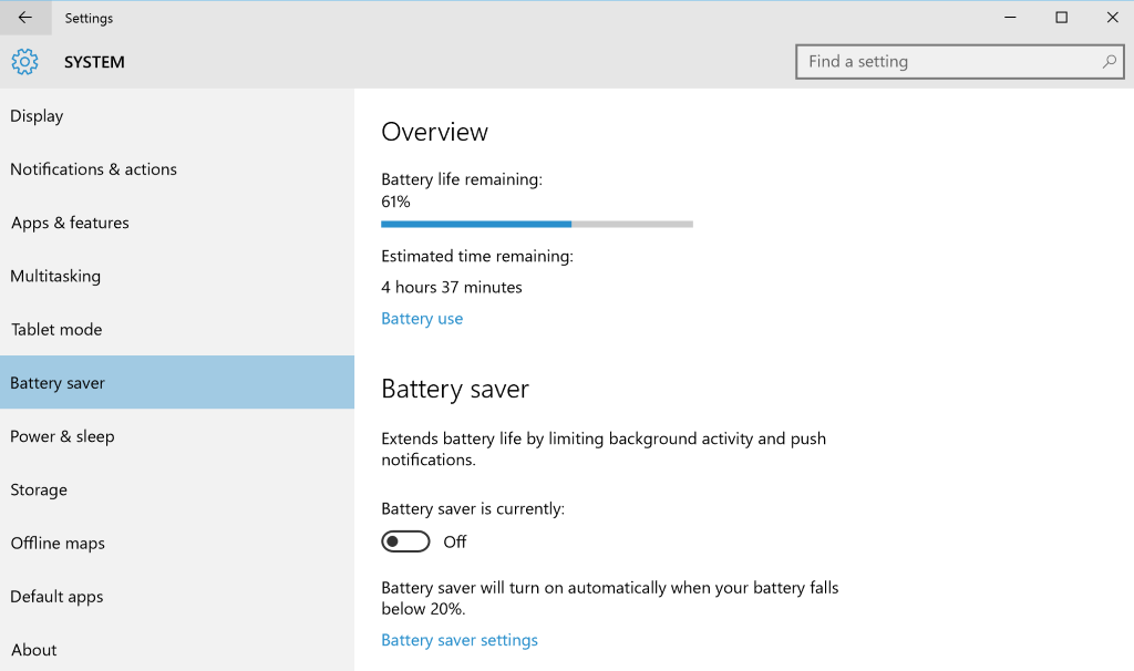 Windows 10 Power Saver feature