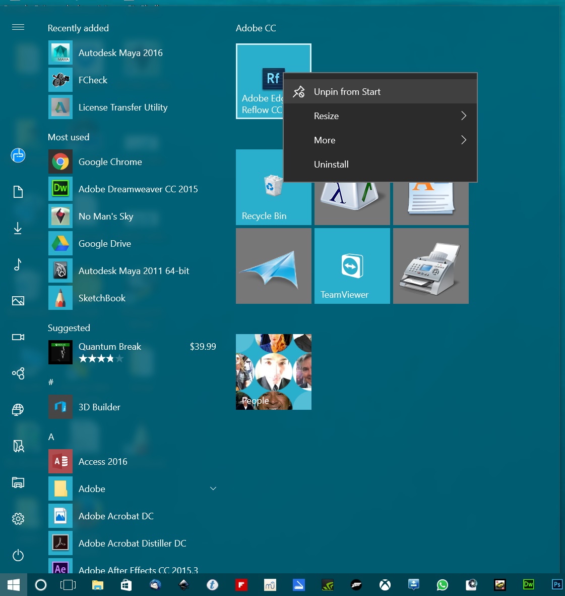 Customize Windows 10 start menu - unpin everything from tile menu