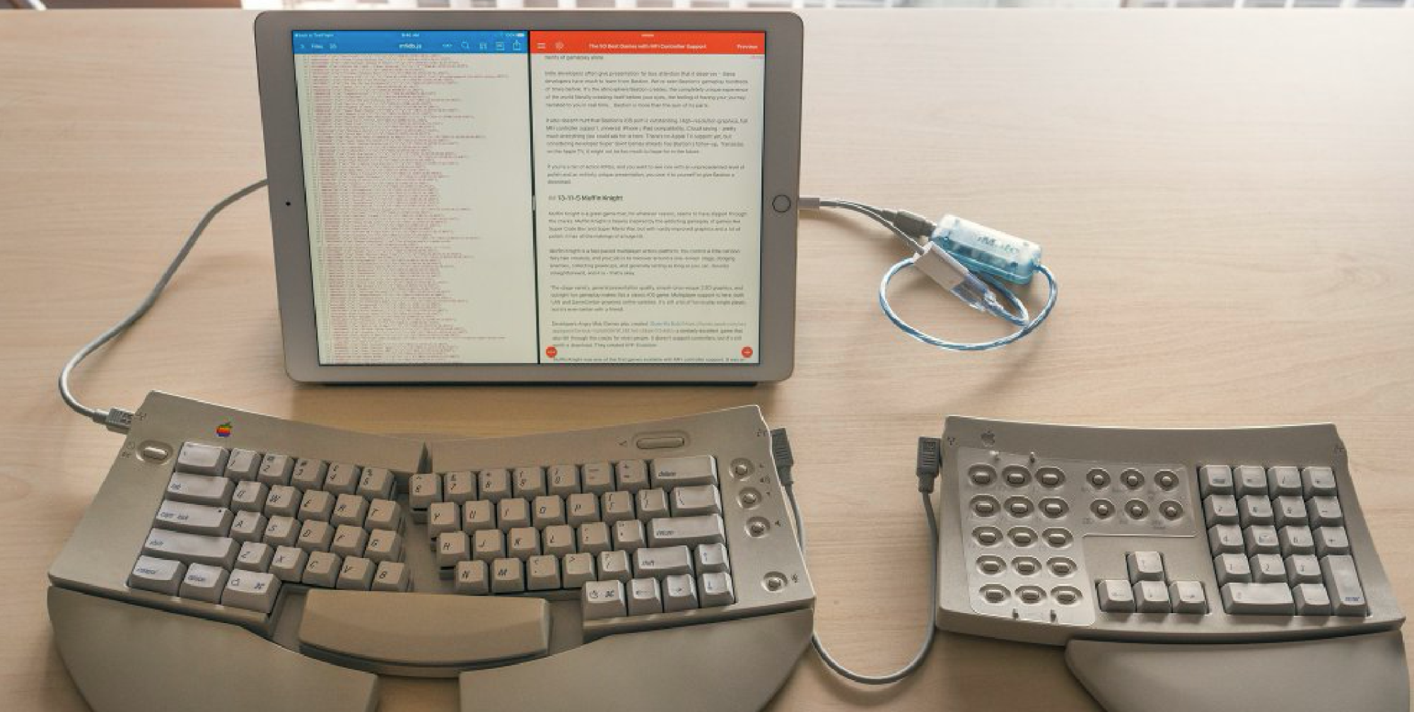 Apple iPad can be paired to a 1993 Apple Adjustable Keyboard for Mac