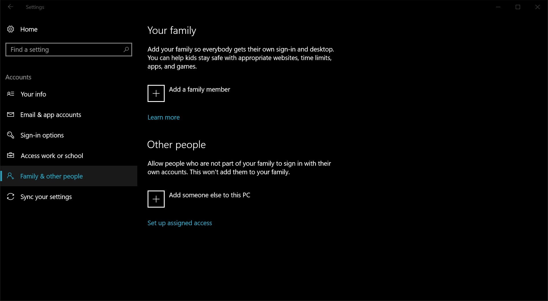 Creating local accounts on a Windows 10 PC for friends and family