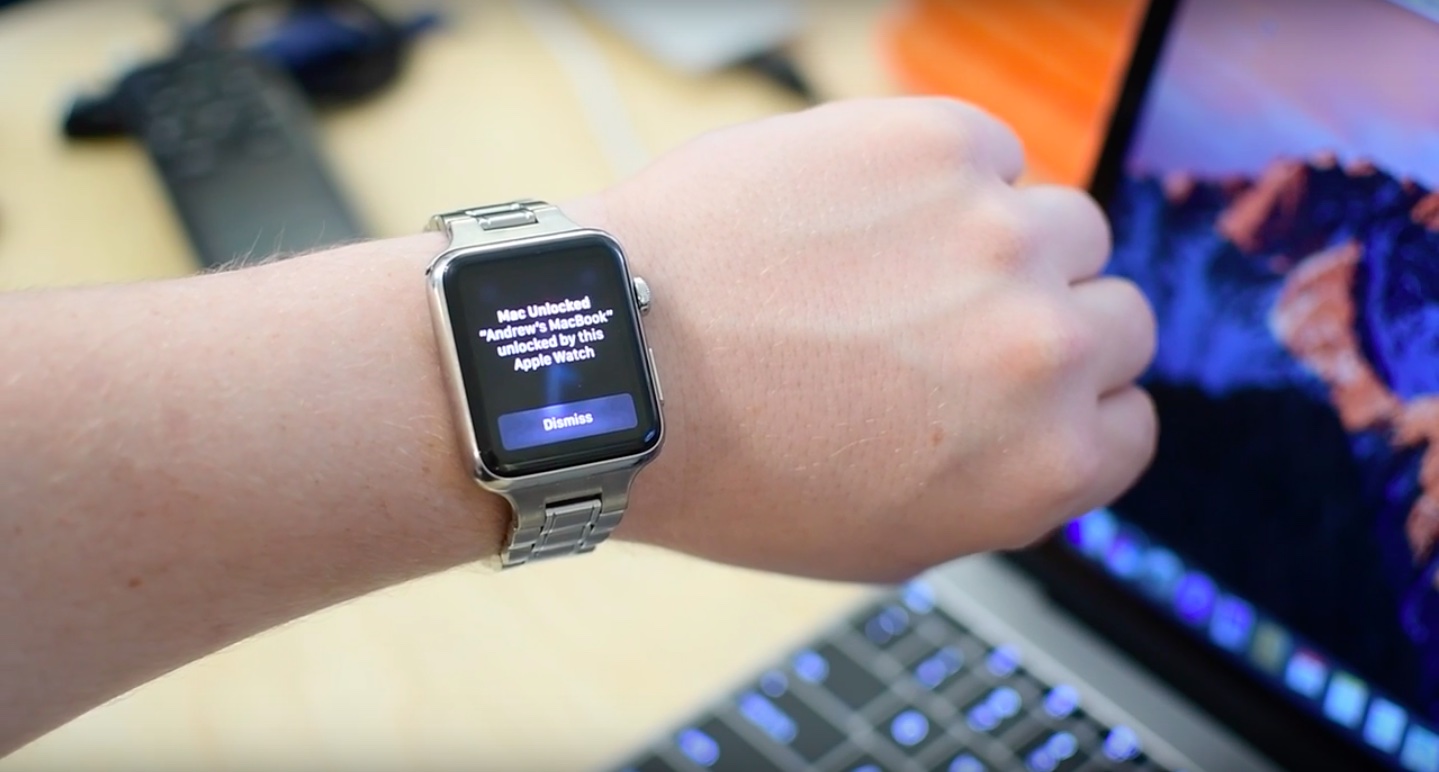 Apple MacBook running macOS Sierra unlocked with Apple Watch