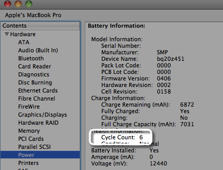 Apple Mac battery cycle count