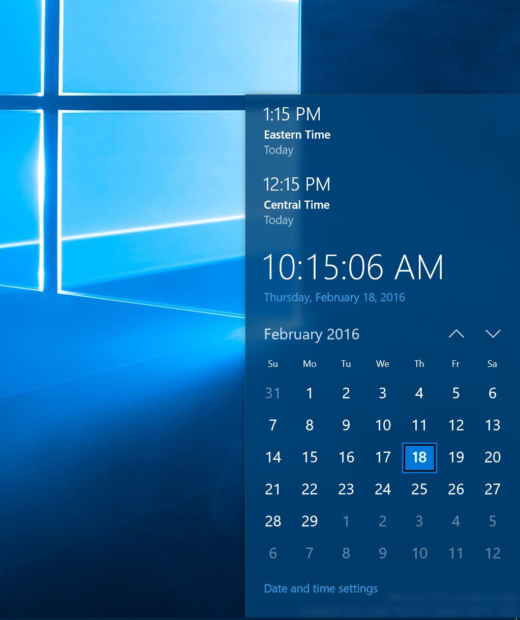 Microsoft Windows 10 clock settings