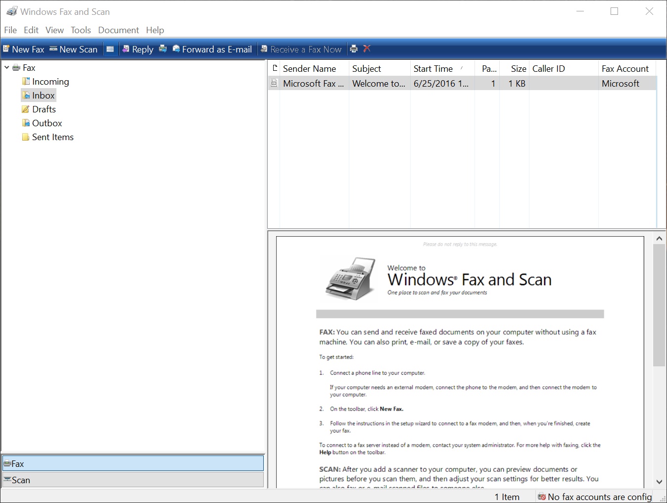 Windows Fax and Scan on Windows 10