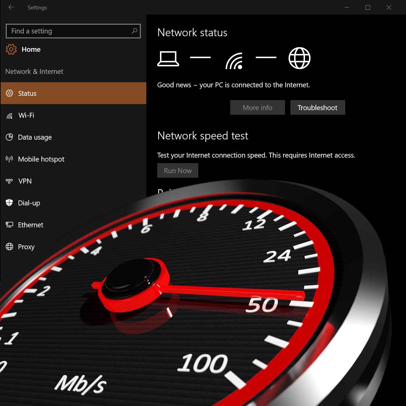 Windows 10 network speed test feature