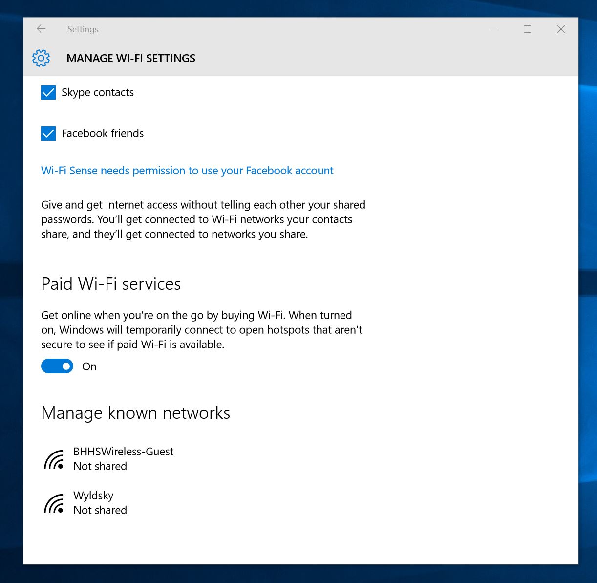 Microsoft Windows 10 Wi-Fi settings