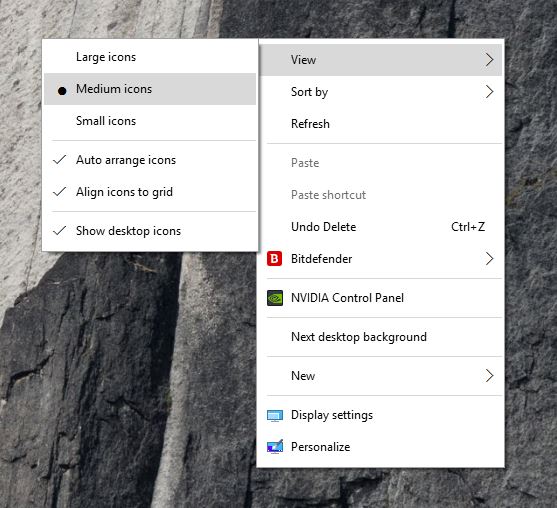 Change desktop icons size in Windows 10