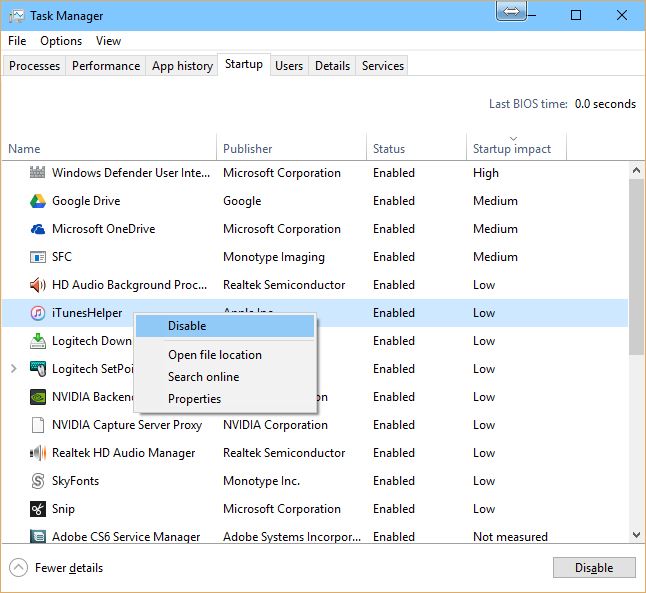 Manage startup apps in Windows 10