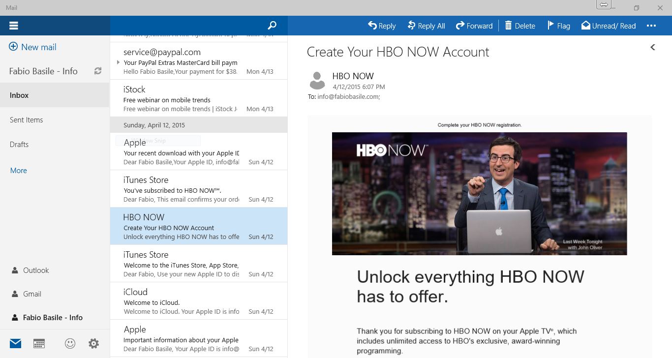 Windows 10 preview build 10061 mail app