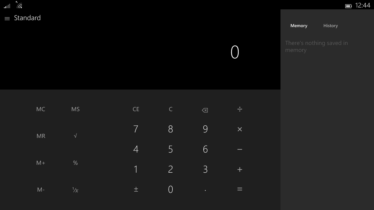 Windows 10 for small tablets, calculator app