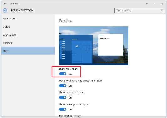 Microsoft Windows 10 Preview Build 10547 - Start Menu