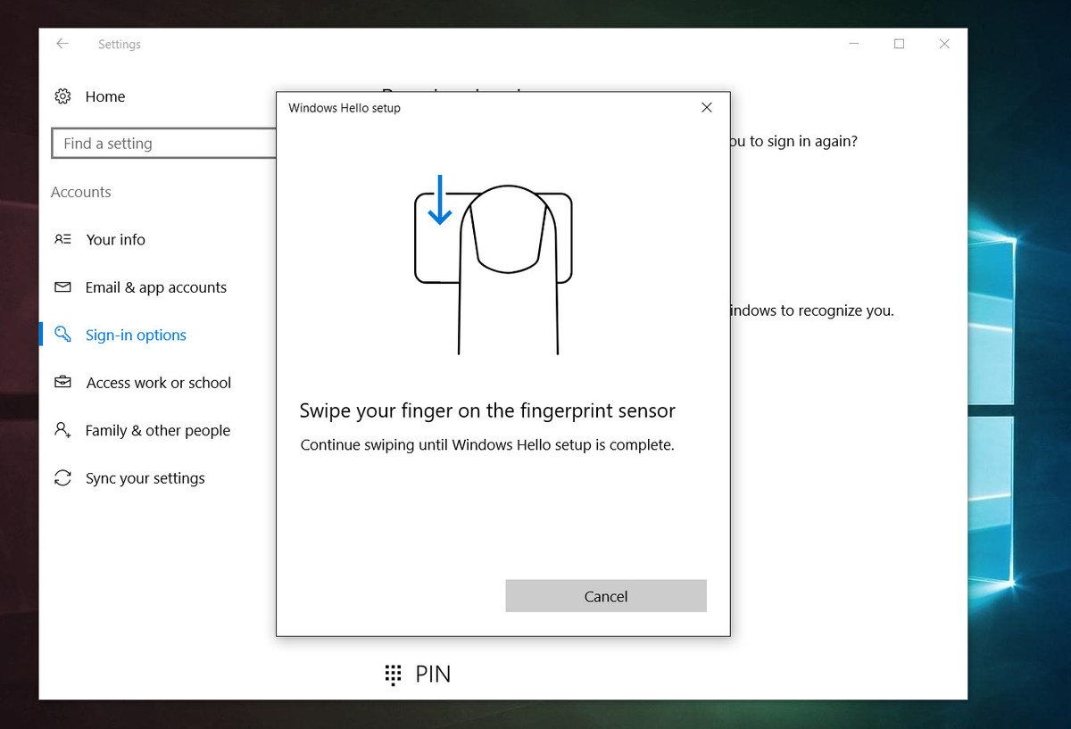 Setting up fingerprint recognition in Windows Hello