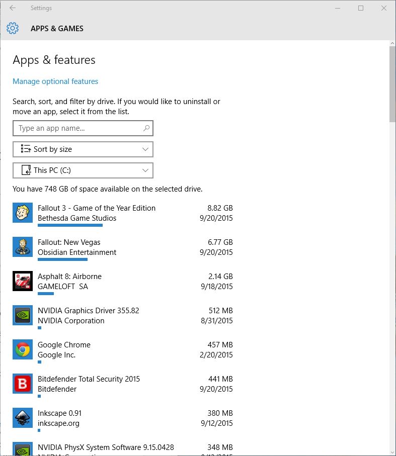 Microsoft Windows 10 Storage Sense apps