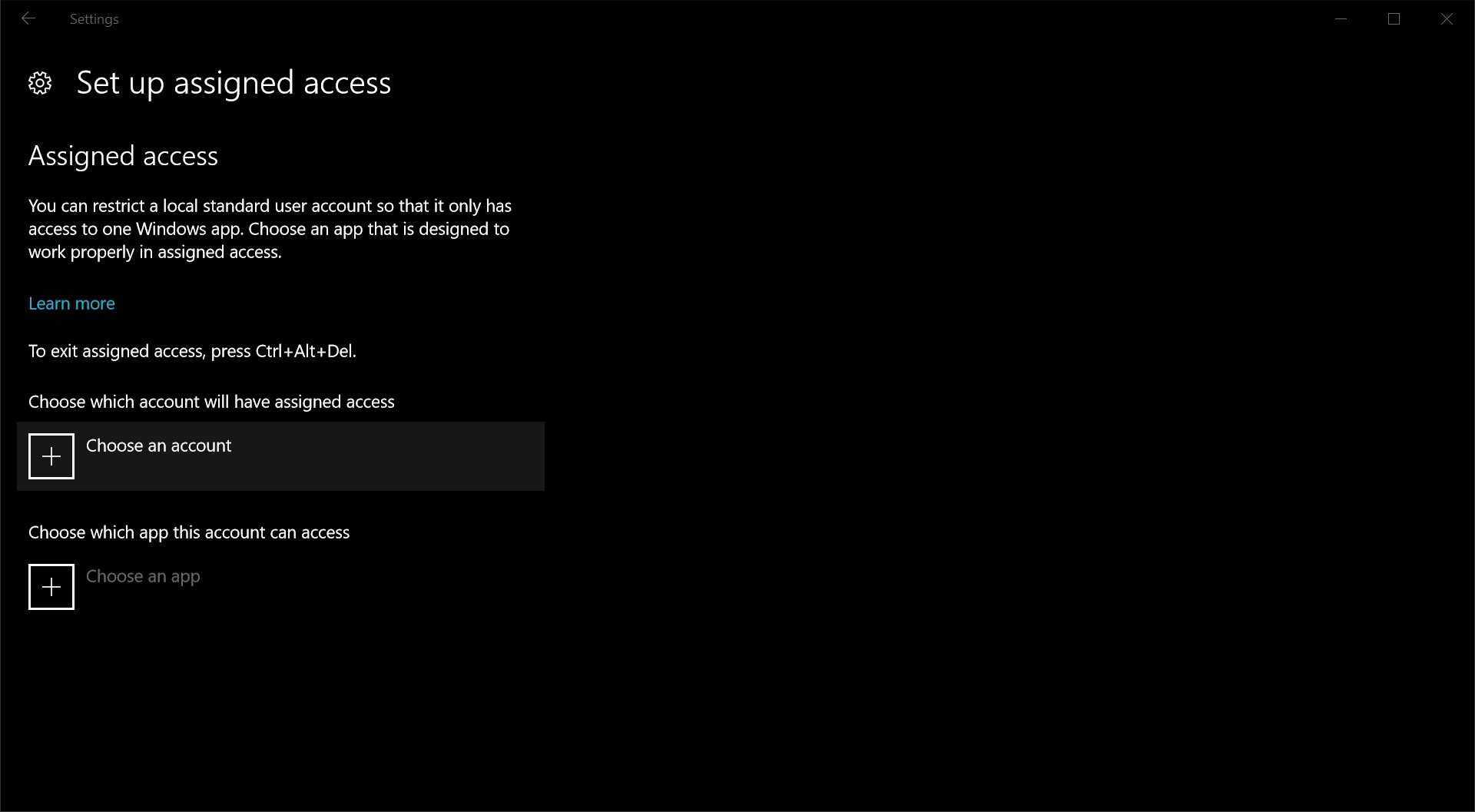 Local accounts in windows 10 assigned access