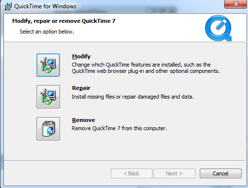 Uninstall Quicktime for Windows