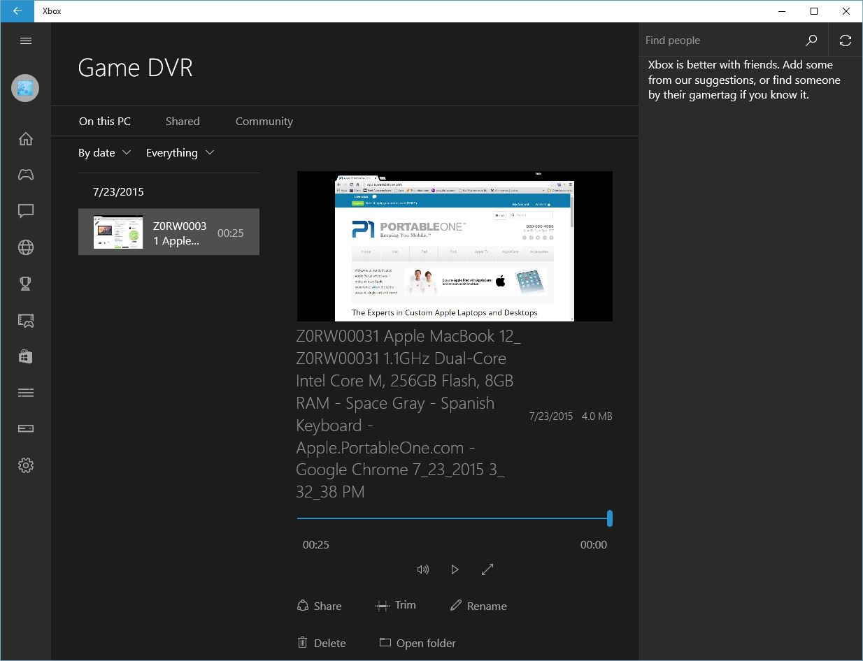 Xbox app recorded desktop video capture Windows 10
