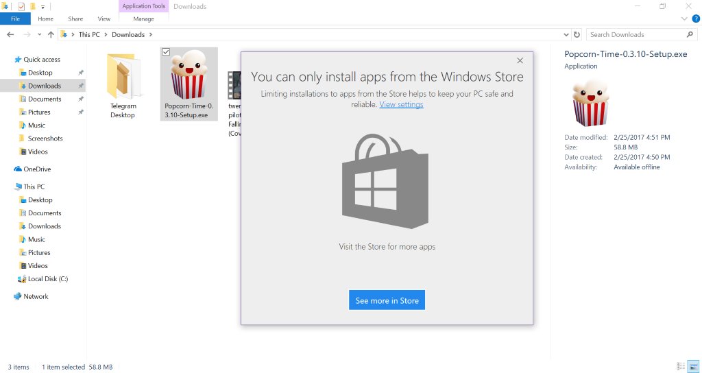 Store Apps: everybody, simmer down. Windows 10 is not blocking any app unless you want it to.
