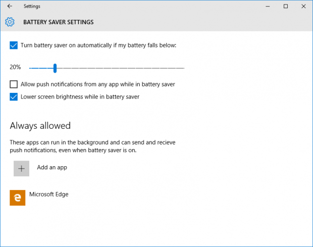 Microsoft Windows 10 Battery Saver